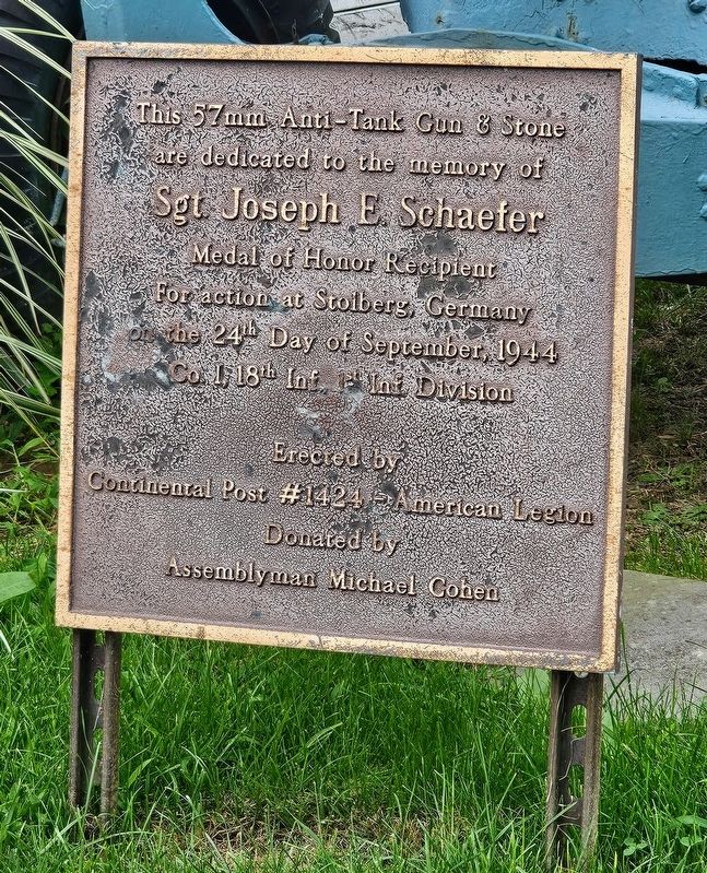 Sgt. Joseph E. Schaefer Marker. Click for full size. Sgt. Joseph E. Schaefer Marker image. Click for full size.