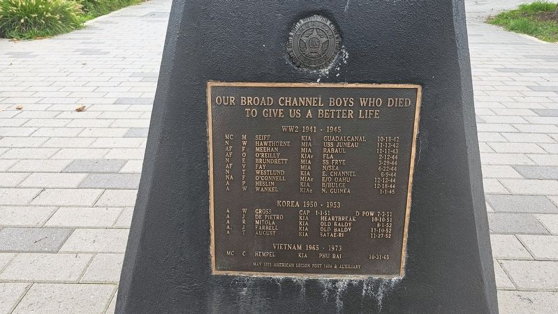 Broad Channel Veterans Memorial Marker. Click for full size. Broad Channel Veterans Memorial Marker image. Click for full size.