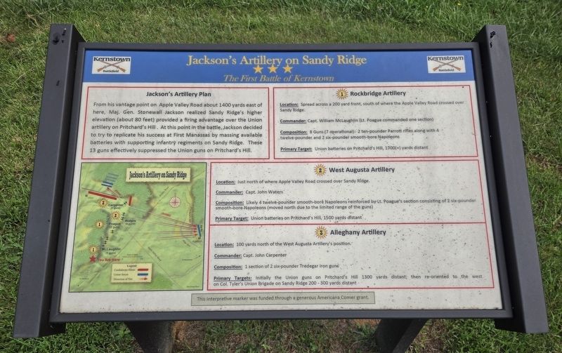 Jackson's Artillery on Sandy Ridge Marker. Click for full size. Jackson's Artillery on Sandy Ridge Marker image. Click for full size.