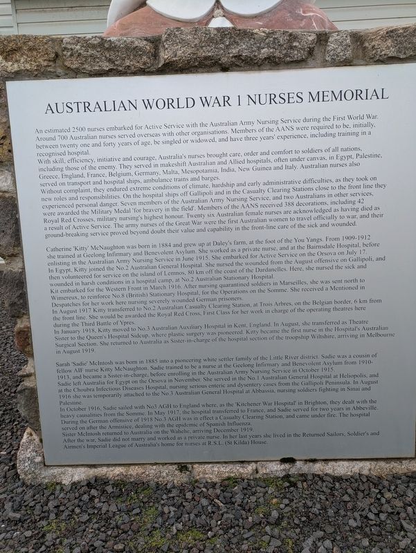 Australian World War 1 Nurses Memorial Marker. Click for full size. Australian World War 1 Nurses Memorial Marker image. Click for full size.