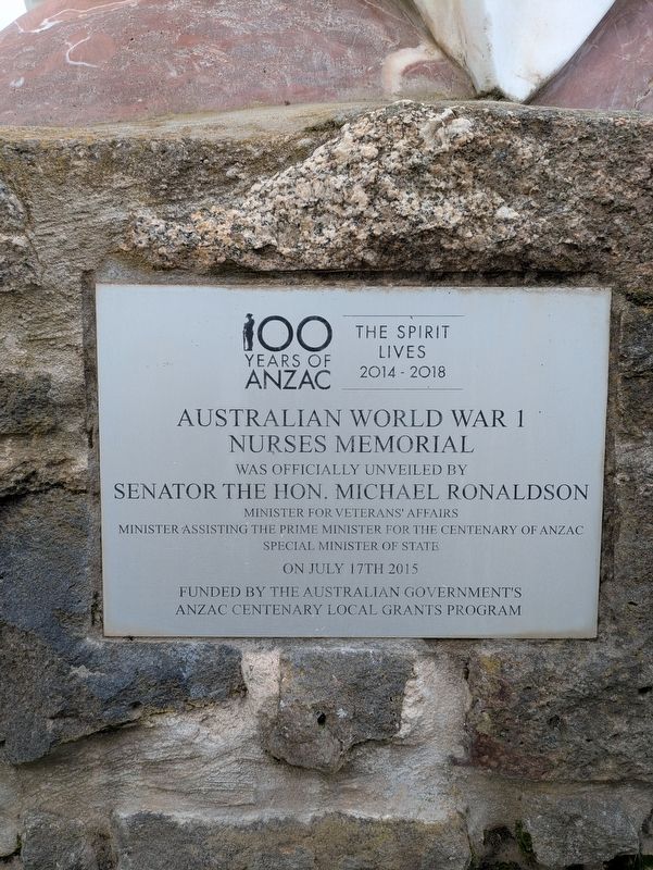 Australian World War 1 Nurses Memorial Unveiling Plaque. Click for full size. Australian World War 1 Nurses Memorial Unveiling Plaque image. Click for full size.