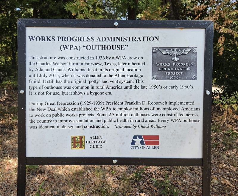 Works Progress Administration (WPA) “Outhouse” Marker. Click for full size. Works Progress Administration (WPA) “Outhouse” Marker image. Click for full size.