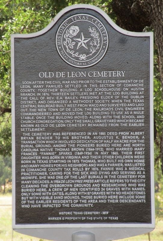 Old De Leon Cemetery Marker. Click for full size. Old De Leon Cemetery Marker image. Click for full size.