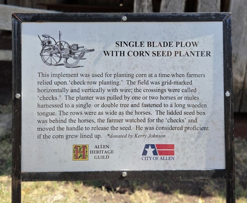 Single Blade Plow with Corn Seed Planter Marker. Click for full size. Single Blade Plow with Corn Seed Planter Marker image. Click for full size.