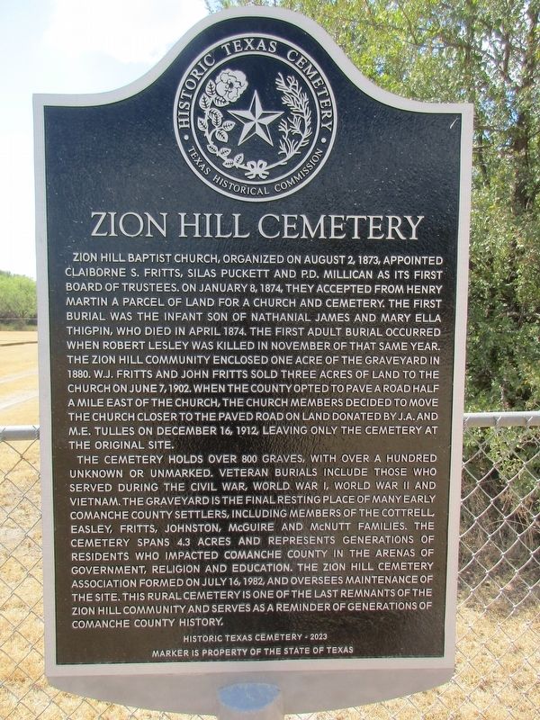 Zion Hill Cemetery Marker. Click for full size. Zion Hill Cemetery Marker image. Click for full size.