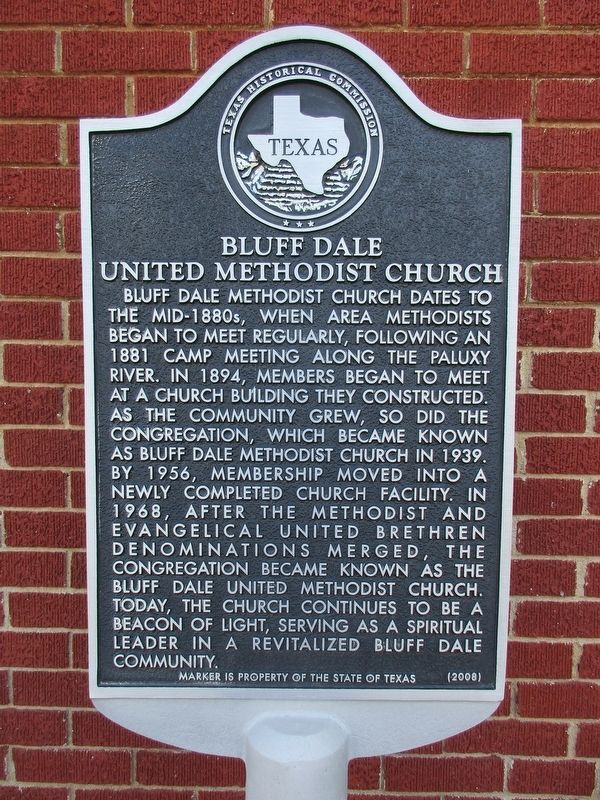 Bluff Dale United Methodist Church Marker. Click for full size. Bluff Dale United Methodist Church Marker image. Click for full size.