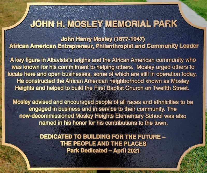 John H. Mosley Memorial Park Marker. Click for full size. John H. Mosley Memorial Park Marker image. Click for full size.