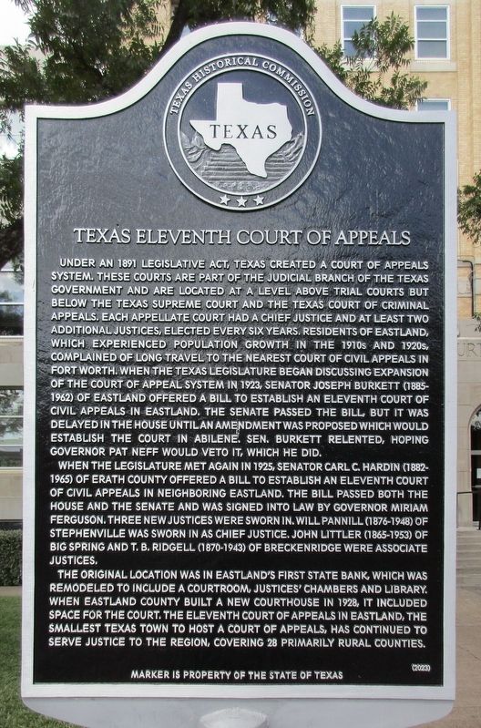 Texas Eleventh Court of Appeals Marker. Click for full size. Texas Eleventh Court of Appeals Marker image. Click for full size.