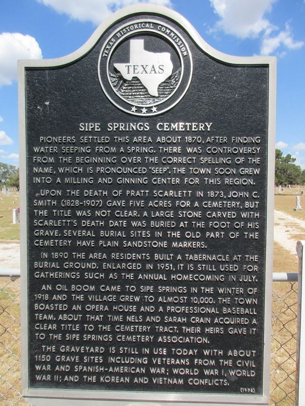 Sipe Springs Cemetery Marker image. Click for full size.