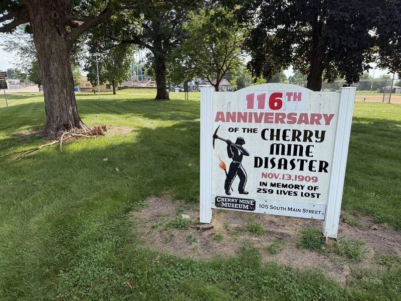 Cherry Mine Disaster Marker & Anniversary Sign. Click for full size. Cherry Mine Disaster Marker & Anniversary Sign image. Click for full size.