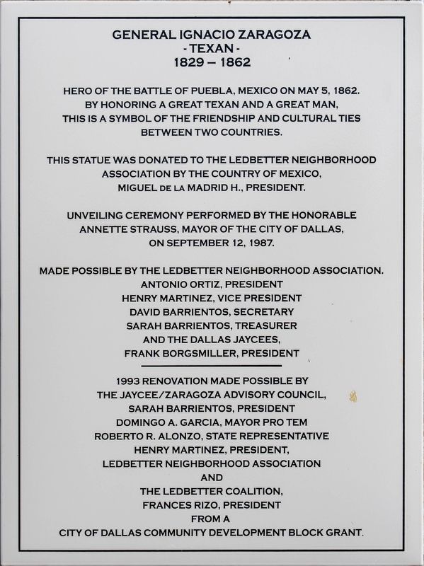 General Ignacio Zaragoza Marker. Click for full size. General Ignacio Zaragoza Marker image. Click for full size.