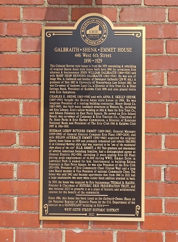 Galbraith Shenk Emmet House Marker. Click for full size. Galbraith Shenk Emmet House Marker image. Click for full size.