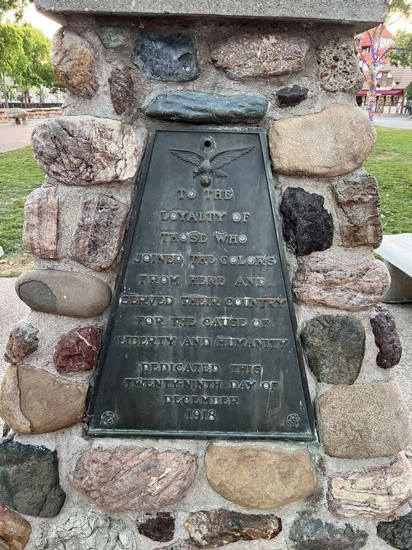 Solvang Park War Memorial - 1918 plaque. Click for full size. Solvang Park War Memorial - 1918 plaque image. Click for full size.