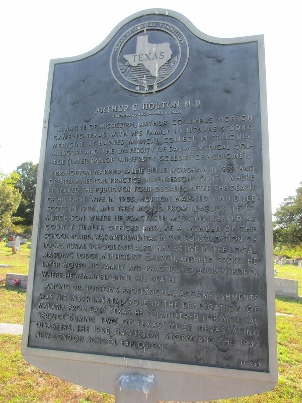 Arthur C. Horton, M.D. Marker. Click for full size. Arthur C. Horton, M.D. Marker image. Click for full size.