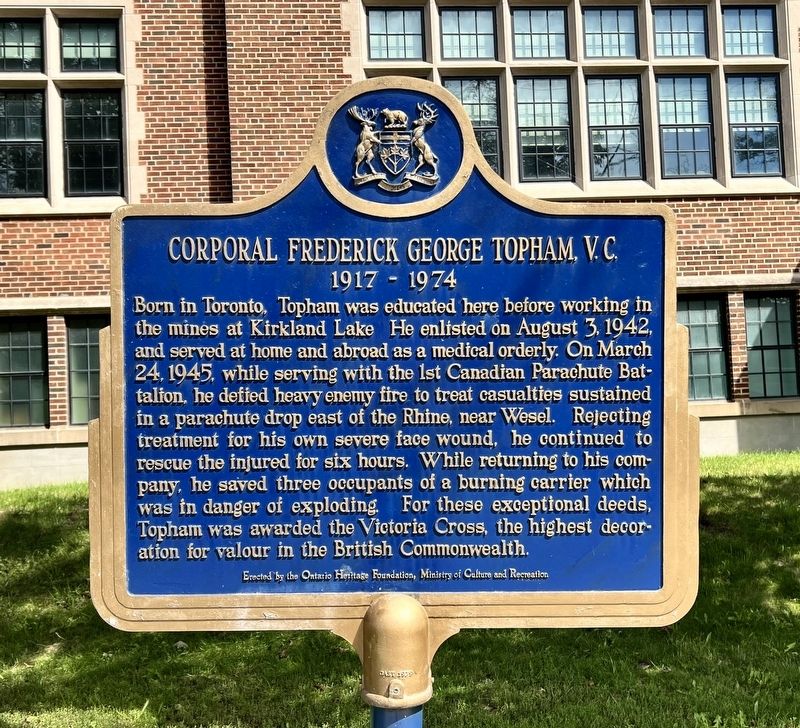 Corporal Frederick George Topham, V.C. Marker. Click for full size. Corporal Frederick George Topham, V.C. Marker image. Click for full size.