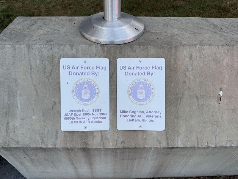 DeKalb Veterans Memorial Air Force Flag Markers. Click for full size. DeKalb Veterans Memorial Air Force Flag Markers image. Click for full size.