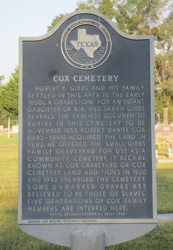 Cox Cemetery Marker. Click for full size. Cox Cemetery Marker image. Click for full size.