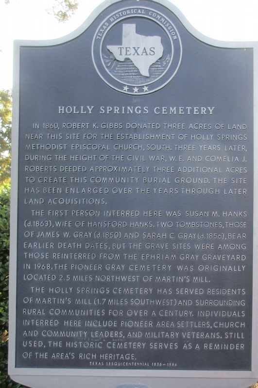 Holly Springs Cemetery Marker. Click for full size. Holly Springs Cemetery Marker image. Click for full size.