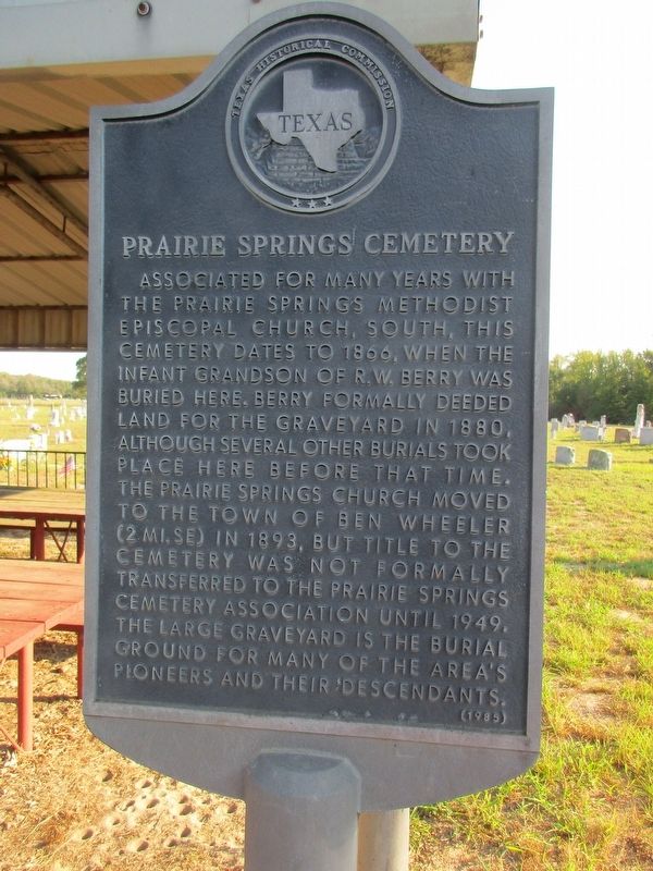 Prairie Springs Cemetery Marker. Click for full size. Prairie Springs Cemetery Marker image. Click for full size.