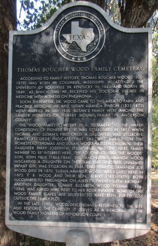 Thomas Boucher Wood Family Cemetery Marker. Click for full size. Thomas Boucher Wood Family Cemetery Marker image. Click for full size.
