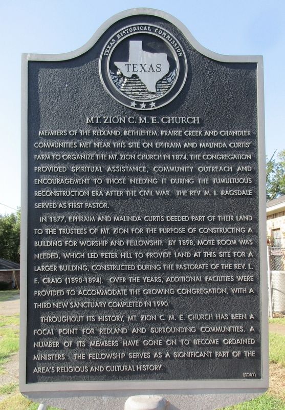 Mt. Zion C. M. E. Church Marker. Click for full size. Mt. Zion C. M. E. Church Marker image. Click for full size.