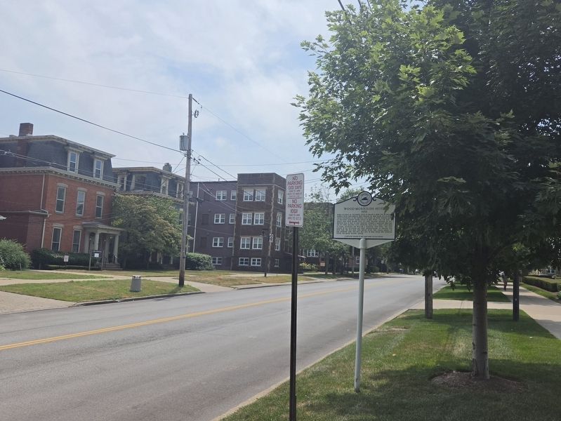 Wood-Morrison House Marker looking west on West 6th Street. Click for full size. Wood-Morrison House Marker looking west on West 6th Street image. Click for full size.