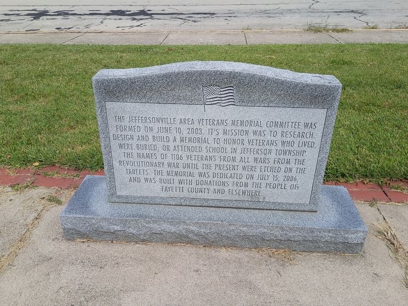 The Jeffersonville Area Veterans Memorial Committee Marker. Click for full size. The Jeffersonville Area Veterans Memorial Committee Marker image. Click for full size.