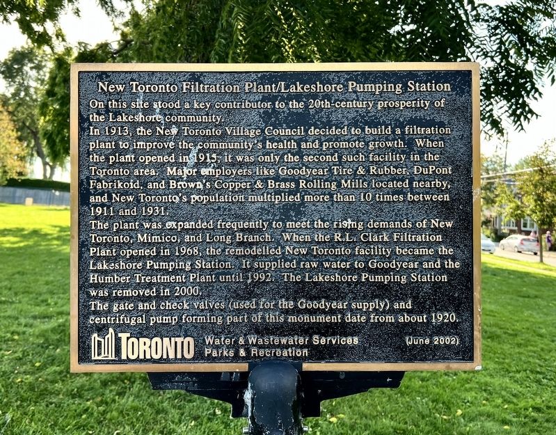 New Toronto Filtration Plant/Lakeshore Pumping Station Marker. Click for full size. New Toronto Filtration Plant/Lakeshore Pumping Station Marker image. Click for full size.