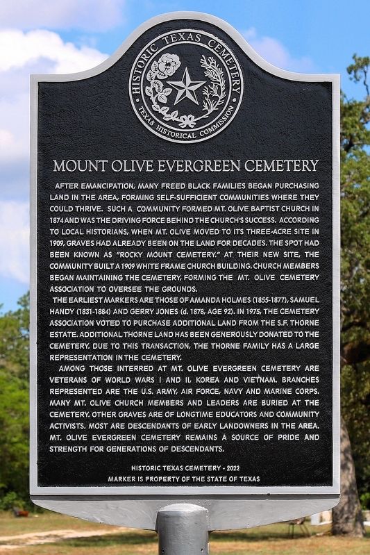 Mount Olive Evergreen Cemetery Marker. Click for full size. Mount Olive Evergreen Cemetery Marker image. Click for full size.