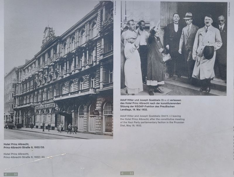 Hotel Prinz Albrecht Marker. Click for full size. Hotel Prinz Albrecht Marker image. Click for full size.