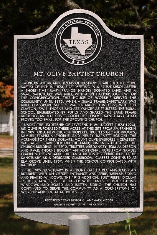 Mt. Olive Baptist Church Marker. Click for full size. Mt. Olive Baptist Church Marker image. Click for full size.