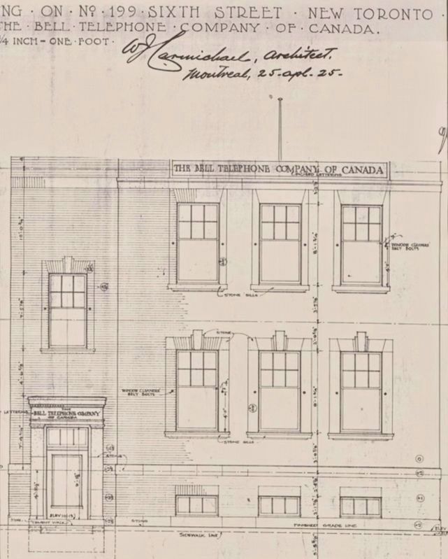 Architectural drawing of the west elevation of the Bell Telephone Company Building 1926. Click for full size. Architectural drawing of the west elevation of the Bell Telephone Company Building 1926 image. Click for full size.