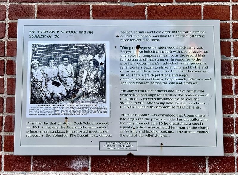 Sir Adam Beck School and the Summer of 36 Marker. Click for full size. Sir Adam Beck School and the Summer of 36 Marker image. Click for full size.