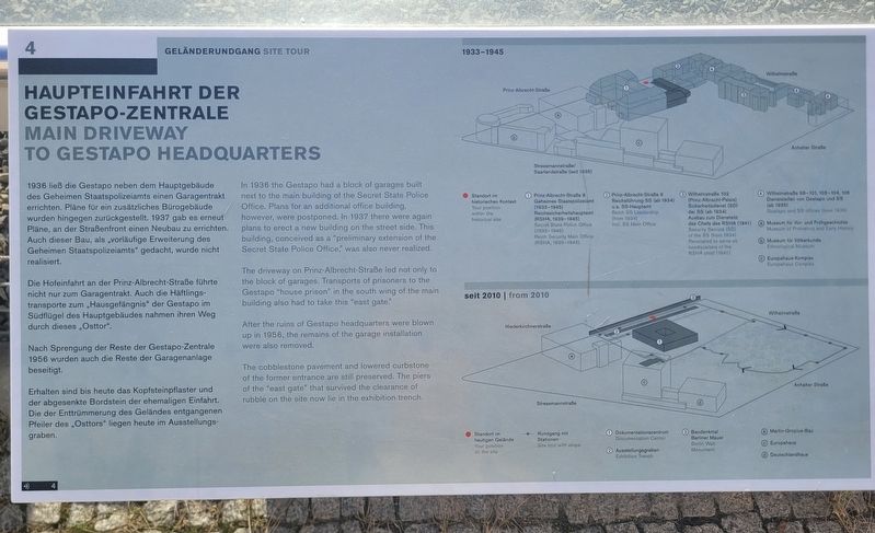 Haupteinfahrt der Gestapo-Zentrale / Main Driveway to Gestapo Headquarters Marker image. Click for full size.