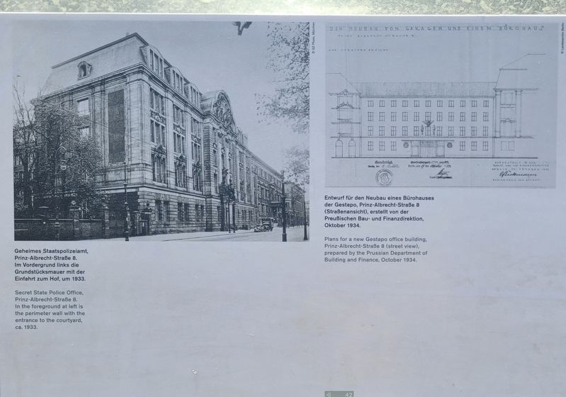 Haupteinfahrt der Gestapo-Zentrale / Main Driveway to Gestapo Headquarters Marker image. Click for full size.