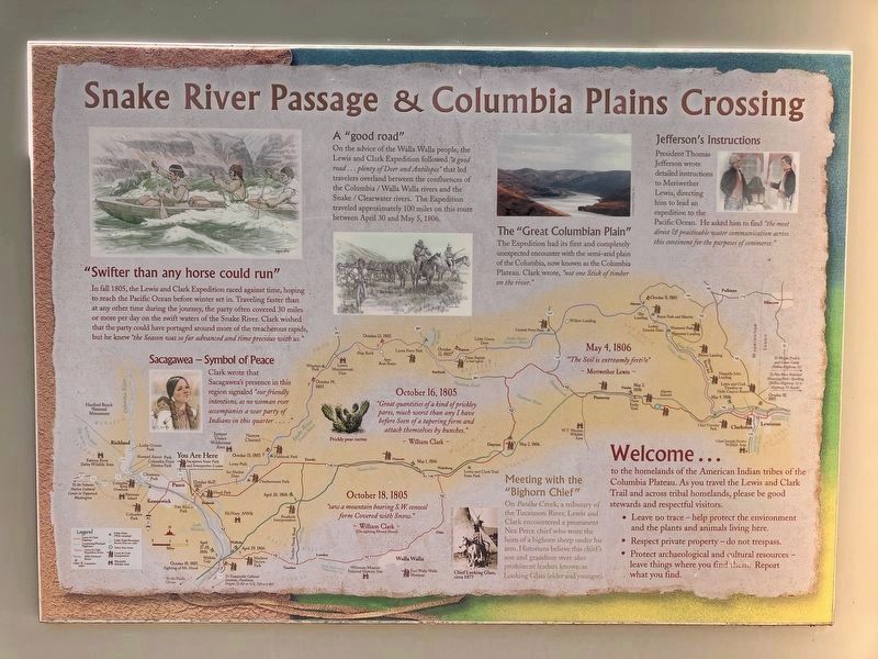 Snake River Passage & Columbia Plains Crossing Marker. Click for full size. Snake River Passage & Columbia Plains Crossing Marker image. Click for full size.