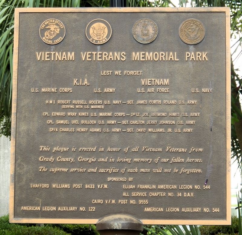 Vietnam Veterans Memorial Park Marker. Click for full size. Vietnam Veterans Memorial Park Marker image. Click for full size.