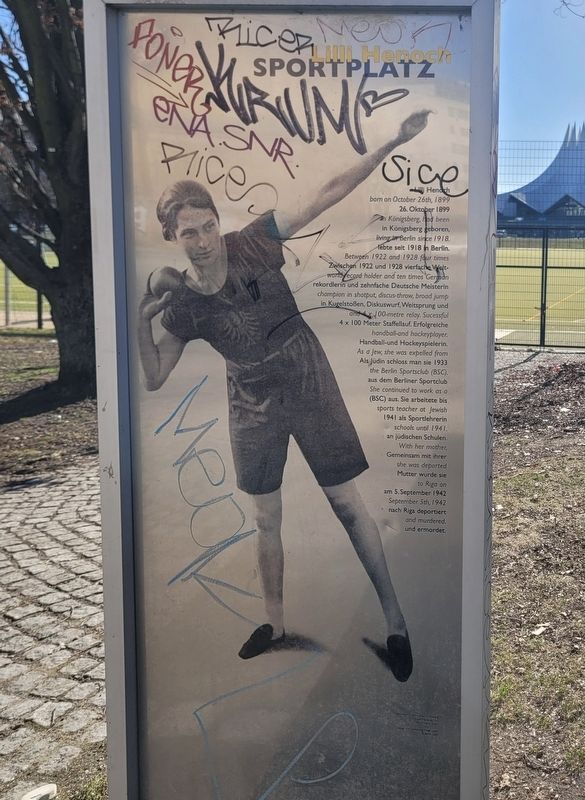 Lilli Henoch Sportplatz Marker. Click for full size. Lilli Henoch Sportplatz Marker image. Click for full size.