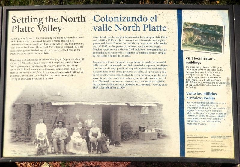 Settling the North Platte Valley/Colonizando el valle North Platte Marker. Click for full size. Settling the North Platte Valley/Colonizando el valle North Platte Marker image. Click for full size.