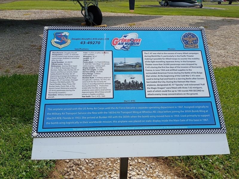 Douglas Aircraft C-47D and C-47B Marker. Click for full size. Douglas Aircraft C-47D and C-47B Marker image. Click for full size.