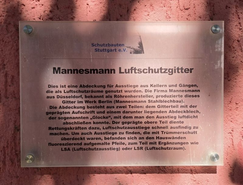 Mannesmann Luftschutzgitter / Mannesmann Air-Raid Shelter Grating Marker. Click for full size. Mannesmann Luftschutzgitter / Mannesmann Air-Raid Shelter Grating Marker image. Click for full size.