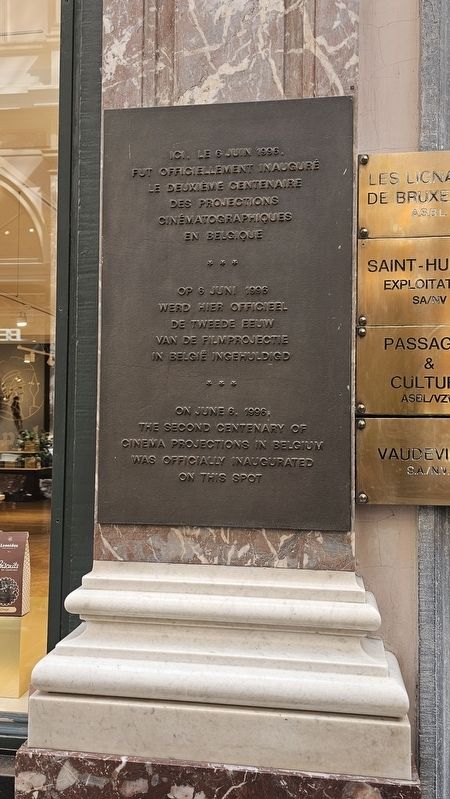 Second Centenary of Cinema Projections in Belgium Marker. Click for full size. Second Centenary of Cinema Projections in Belgium Marker image. Click for full size.