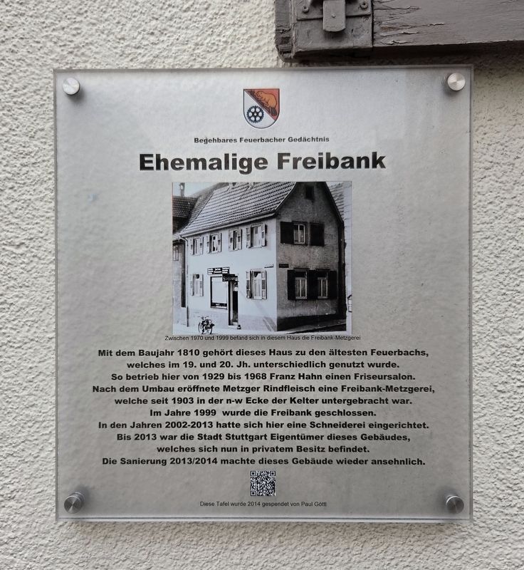 Ehemalige Freibank / Former Freibank Meat Shop Marker. Click for full size. Ehemalige Freibank / Former Freibank Meat Shop Marker image. Click for full size.