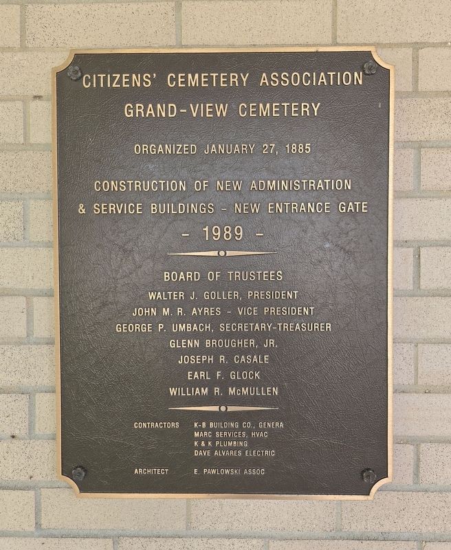 Citizens' Cemetery Association Grand-View Cemetery Marker. Click for full size. Citizens' Cemetery Association Grand-View Cemetery Marker image. Click for full size.