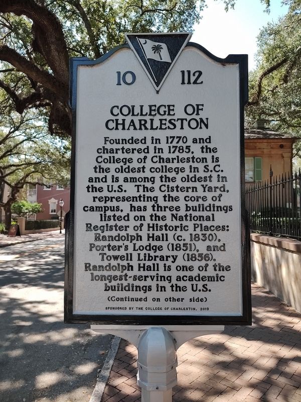 College of Charleston Marker. Click for full size. College of Charleston Marker image. Click for full size.