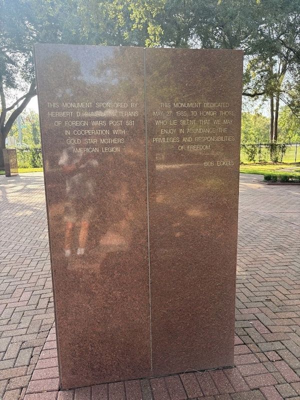 Harris County War Memorial dedication text. Click for full size. Harris County War Memorial dedication text image. Click for full size.
