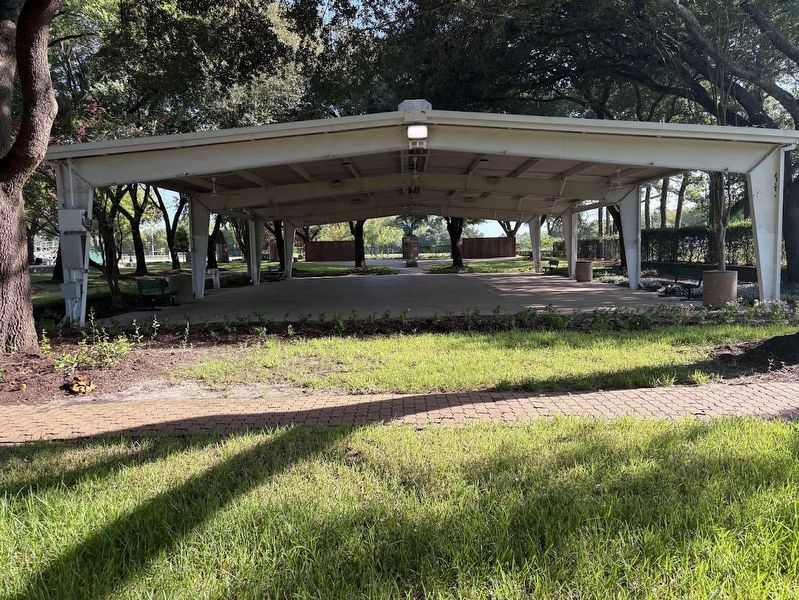 View of the Harris County War Memorial from beyond the pavilion. Click for full size. View of the Harris County War Memorial from beyond the pavilion image. Click for full size.