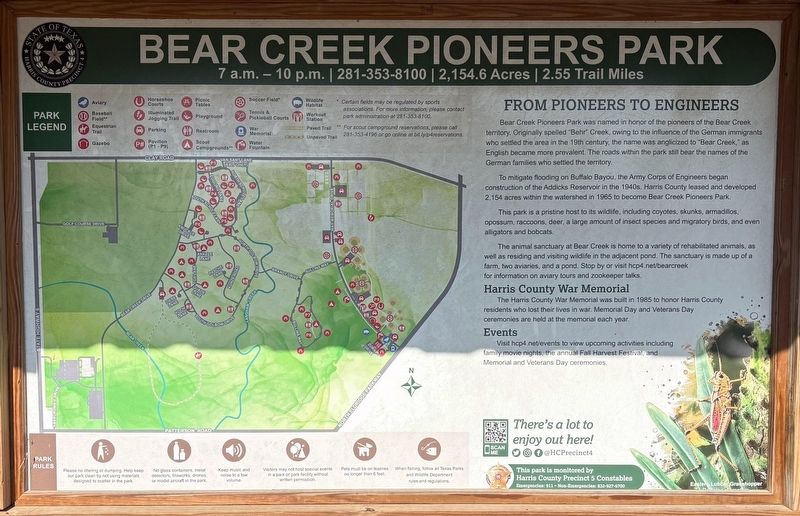 Bear Creek Pioneers Park Marker. Click for full size. Bear Creek Pioneers Park Marker image. Click for full size.