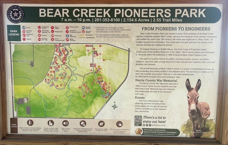 Bear Creek Pioneers Park Marker. Click for full size. Bear Creek Pioneers Park Marker image. Click for full size.