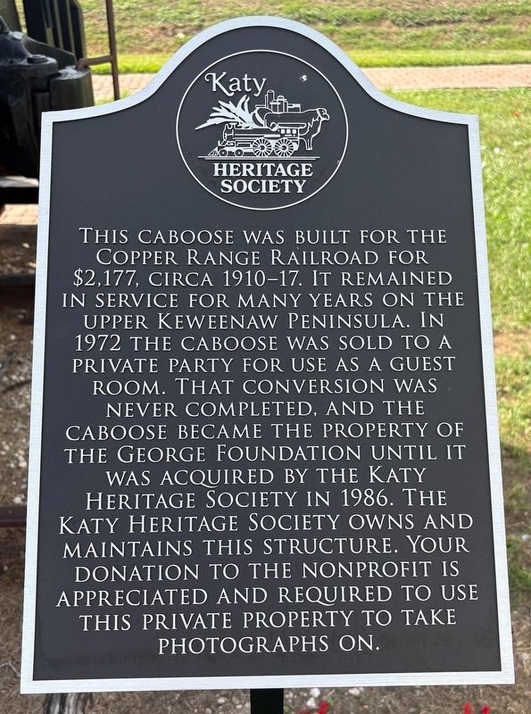 Copper Range Railroad Caboose Marker. Click for full size. Copper Range Railroad Caboose Marker image. Click for full size.